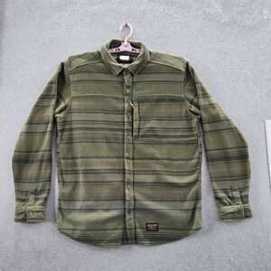 Burton Men Button Up Shirt XL Green Striped Spillway Snap Up Fleece Long Sleeve